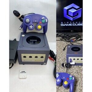 Nintendo GameCube Console Indigo Purple DOL-001 W Controller +Wires